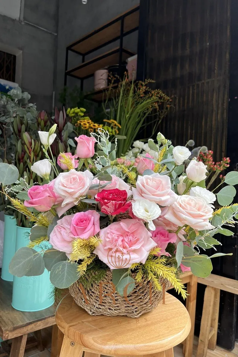 Giỏ Hoa Hồng Pastel