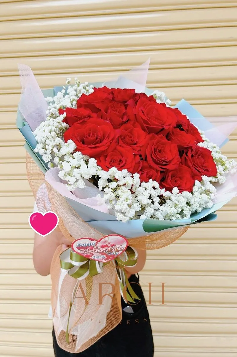 Bó Hoa Hồng Đỏ Baby Trắng Sinh Nhật