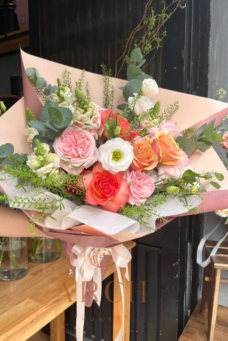Bó Hoa Hồng Mix Cam Hồng Trắng