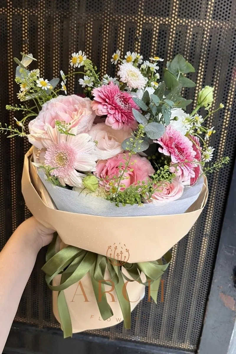 Bó Hoa Hồng Phấn Đồng Tiền Hồng