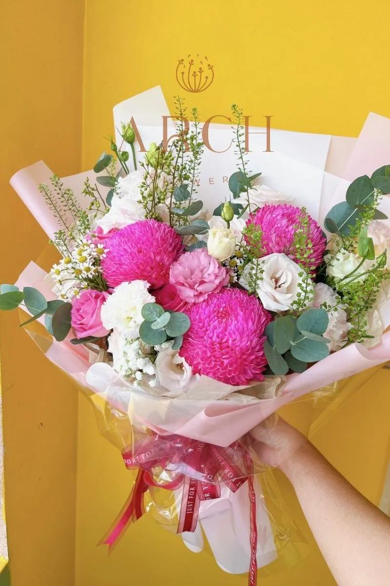 Bó Hoa Cúc Mẫu Đơn Mix Hồng Cát Tường