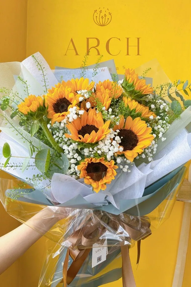 Bó Hoa Hướng Dương Baby Giấy Xanh Xám